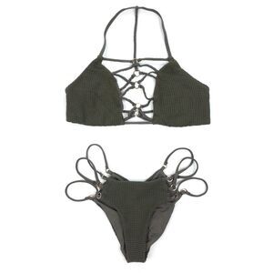 BLUE LIFE Lace Up Harness Bikini Top Infinity Skimpy Bottom Set Mermaid Boho